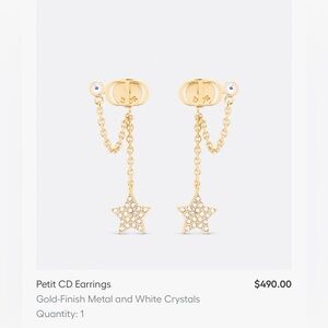 Dior Gold Chain Earrings with White Accents